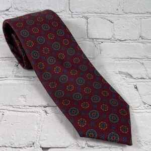 Massimo Bizzocchi 100% Silk Medallion Print Tie Made in Italy Burgundy